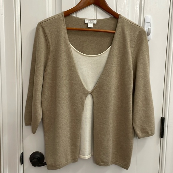 CHRISTOPHER & BANKS tan and cream layered sweater top.  L - Picture 1 of 7